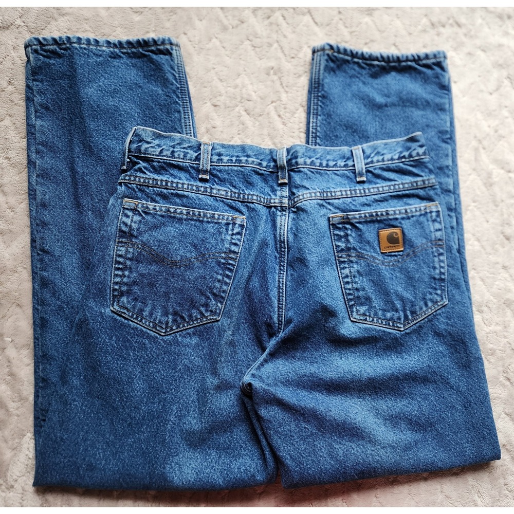 Carhartt Mens Fleece Lined Relaxed Fit Jeans Blue Denim Work Pants 33x32 B155